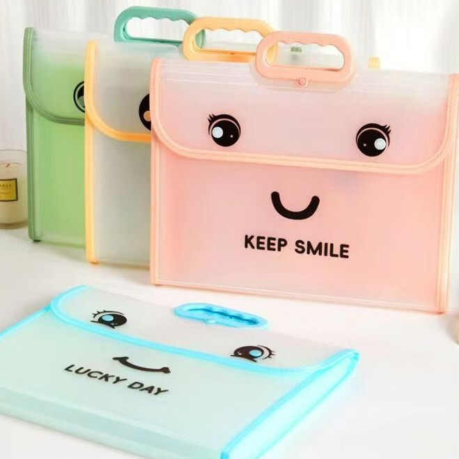 Cartoon Transparent Handbag Flip-Top Student Test Paper Storage Bag Office Double-Layer Waterproof Thickened Large-Capacity Document Bag