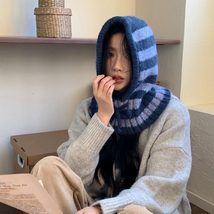 Çizgili balaklava çocuk sonbahar kış soğuk geçirmez sıcak bir atkı, örme ipliği entegre, Lei Feng şapka, büyük_voghion.com