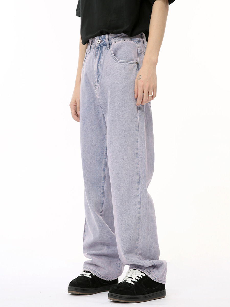 MTLCLOTHES Hombres| 2024 verano nuevo estilo americano de alta calle púrpura claro rectas sueltas jeans lavado con agua