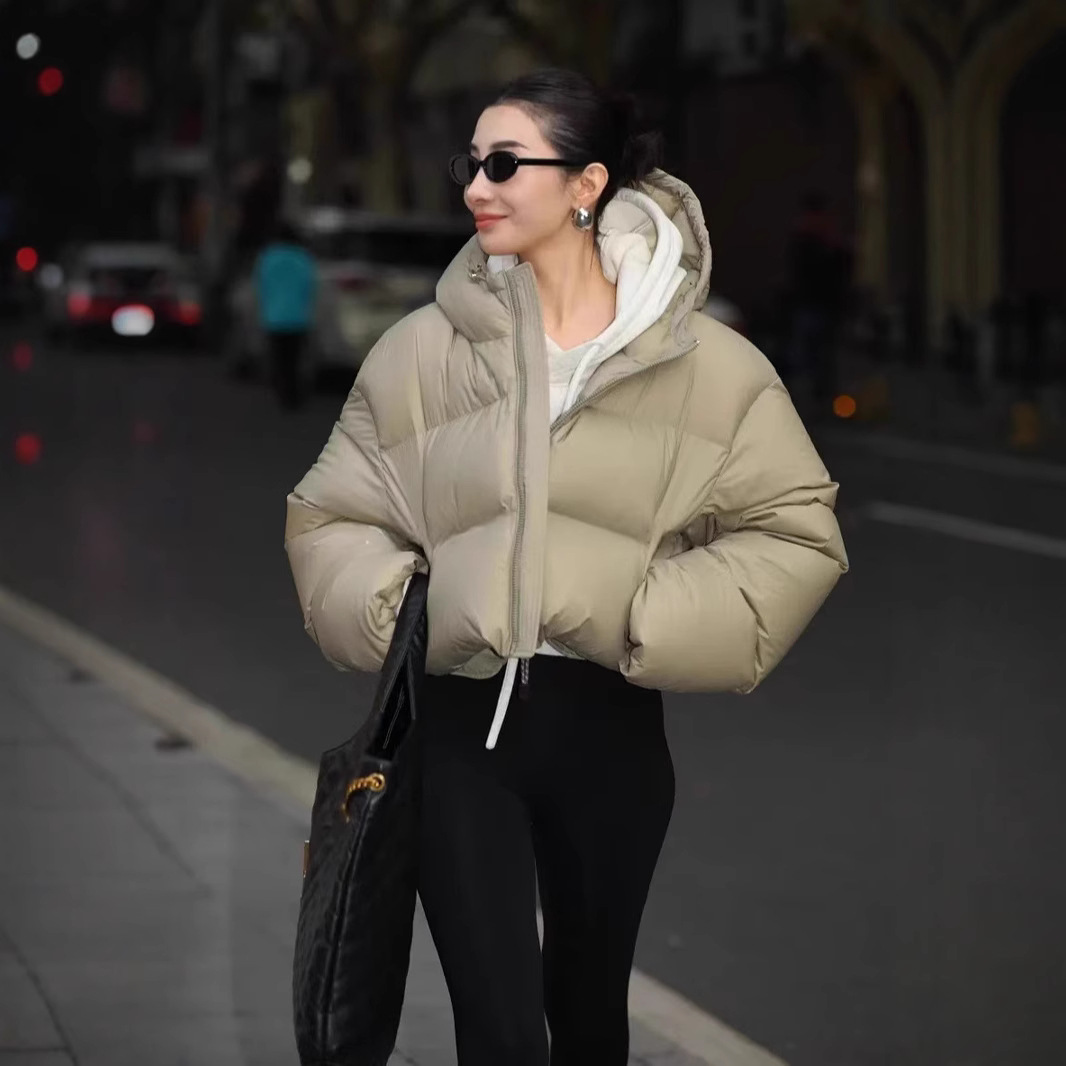 American Kendou Supermodel Ins Style Heavyweight 90 down Hooded Jacket Short Thickeneded down Jacket for Women Autumn and Winter