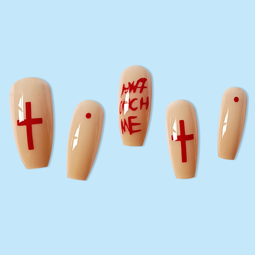Comercio extranjero venta trapezoidal brillante desnuda base graffiti cruz de uñas 24 piezas de uñas falsas al por mayor