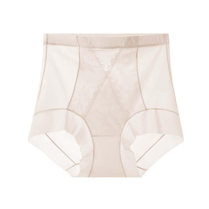 Ropa interior de encaje francés para mujer sin costuras de seda de hielo, cintura alta de gran tamaño, abdomen, caderas, entrepierna antibacteriana boxer pequeña, ropa interior para mujer