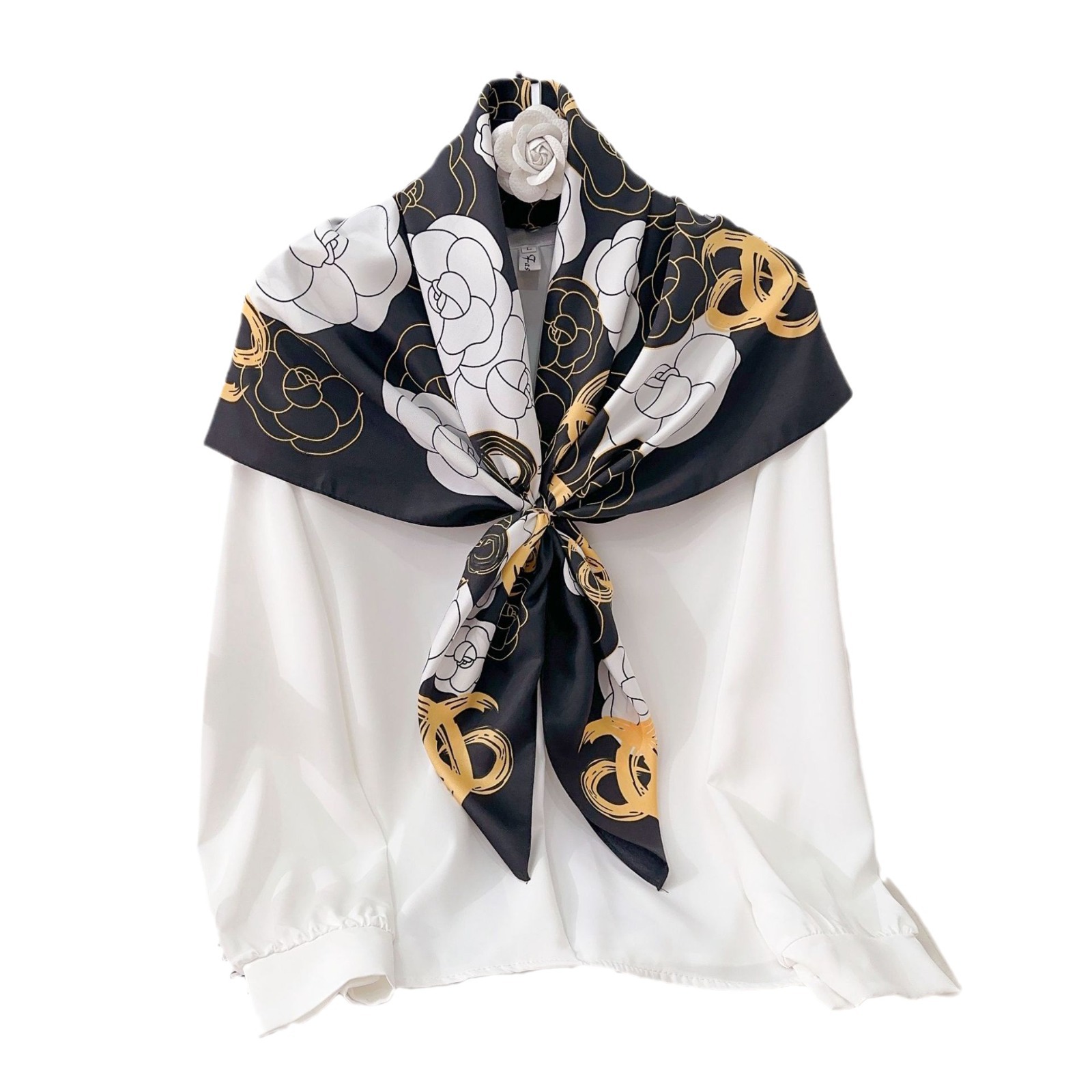 Xiaofengfeng Shan camellia impresa bufandas de seda 90cm seda de imitación twill bufandas de alto nivel de sensación de bufandas de hombro protector solar para mujeres