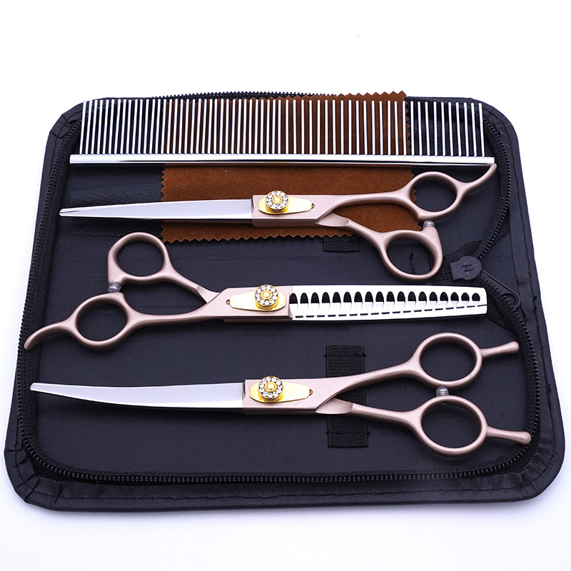 Directo de fábrica de 7 pulgadas de acero inoxidable de alta gama tijeras para mascotas profesional mascota belleza tijeras de corte de pelo tijeras de adelgazamiento del perro
