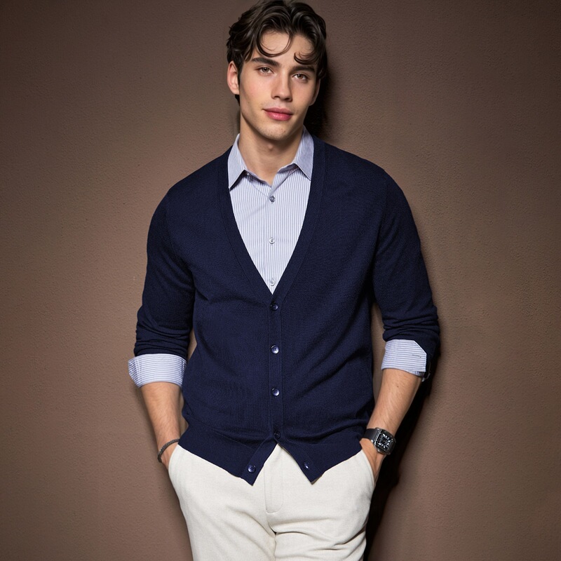 Knitted Sweater Cardigan Wool Sweater Men's Spring and Autumn V-Neck Old Money Style Jacket Men's Wool Blend Long Sleeve Knitted Sweater Cardigan Wool Sweater Men's Spring and Autumn V-Neck Old Money Style Jacket Men's Wool Blend Long Sleeve