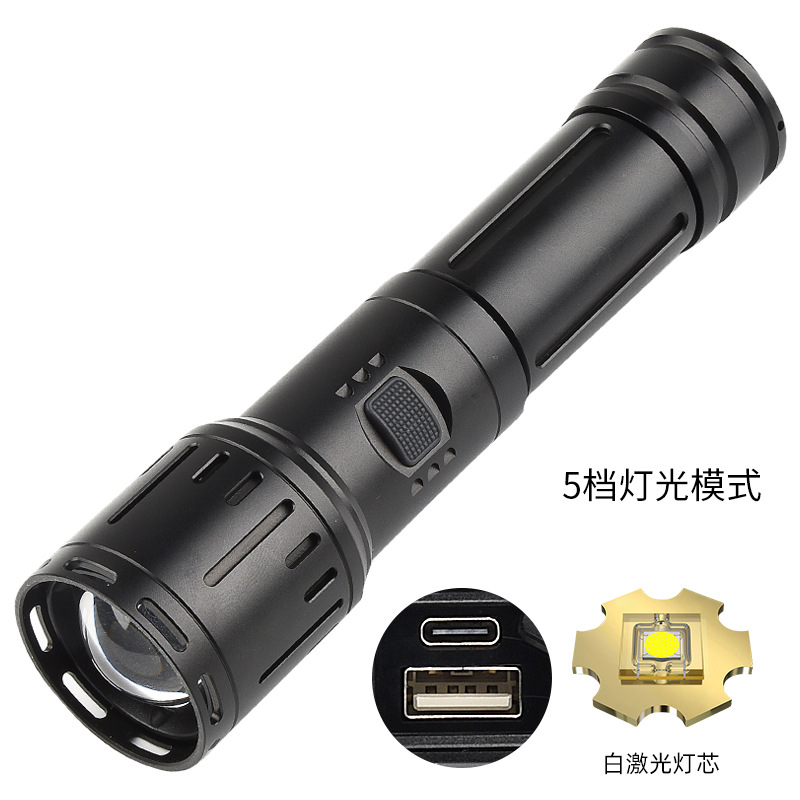 Linterna láser blanco dedicado transfronterizo TYPE-C recargable con luz de trabajo COB zoom telescópico linterna de luz fuerte