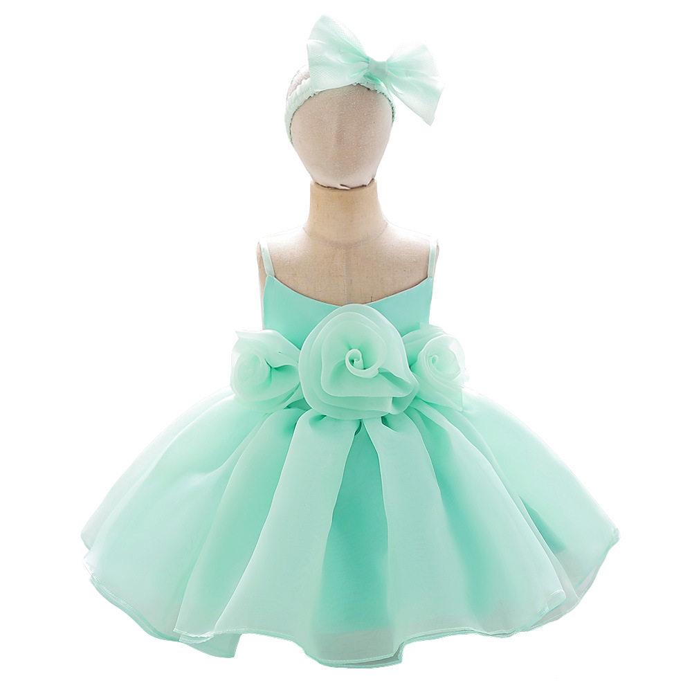 Vestido de un año de edad Vestido de princesa vestido de tirantes flor anfitrión bebé niña cumpleaños banquete vestido de los niños vestido de novia de niña de las flores