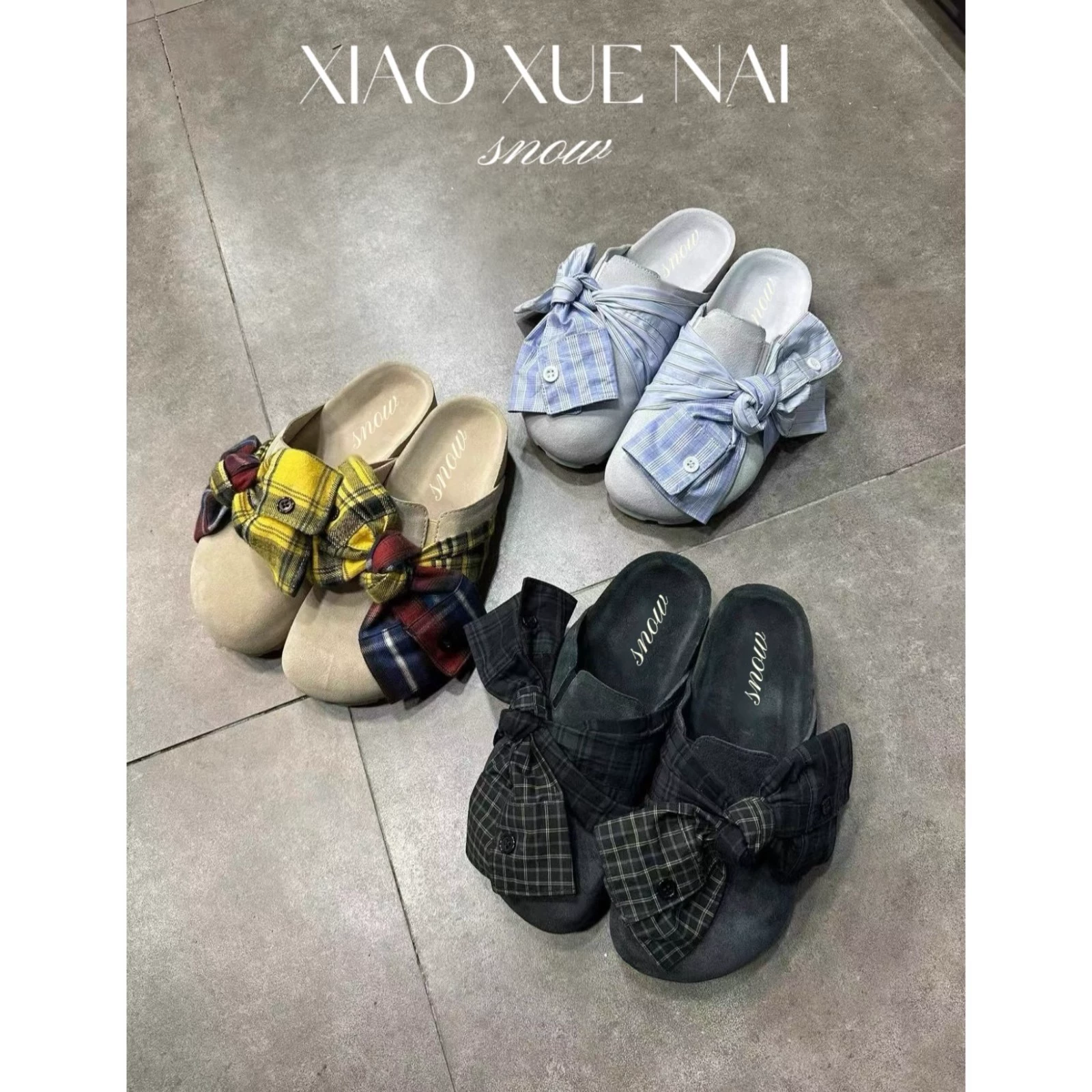 Женские полусапожки Birkenstock в стиле ретро, деним, клетка, бантик на носке, 2025 новый стиль, слипоны, ленивые сандалии