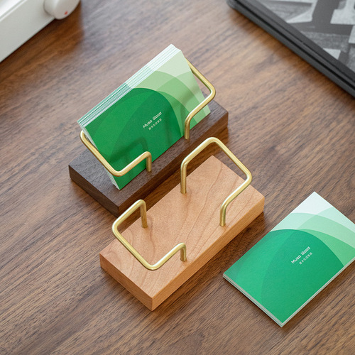 Japanese style wooden brass business card holder desktop card holder creative wooden high-end exhibition business card box high-end business card holder