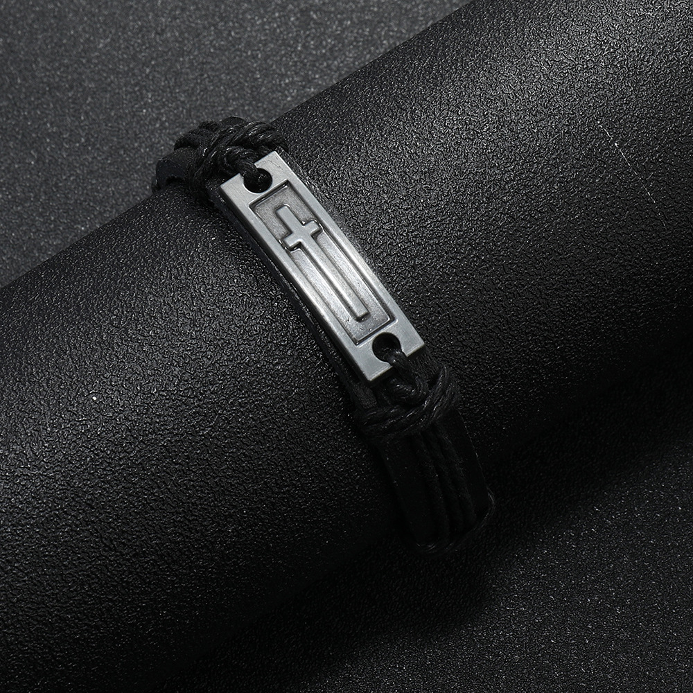 Pulseira de couro masculino em liga, pulseira de corda de cânhamo, pequenos acessórios_voghion.com