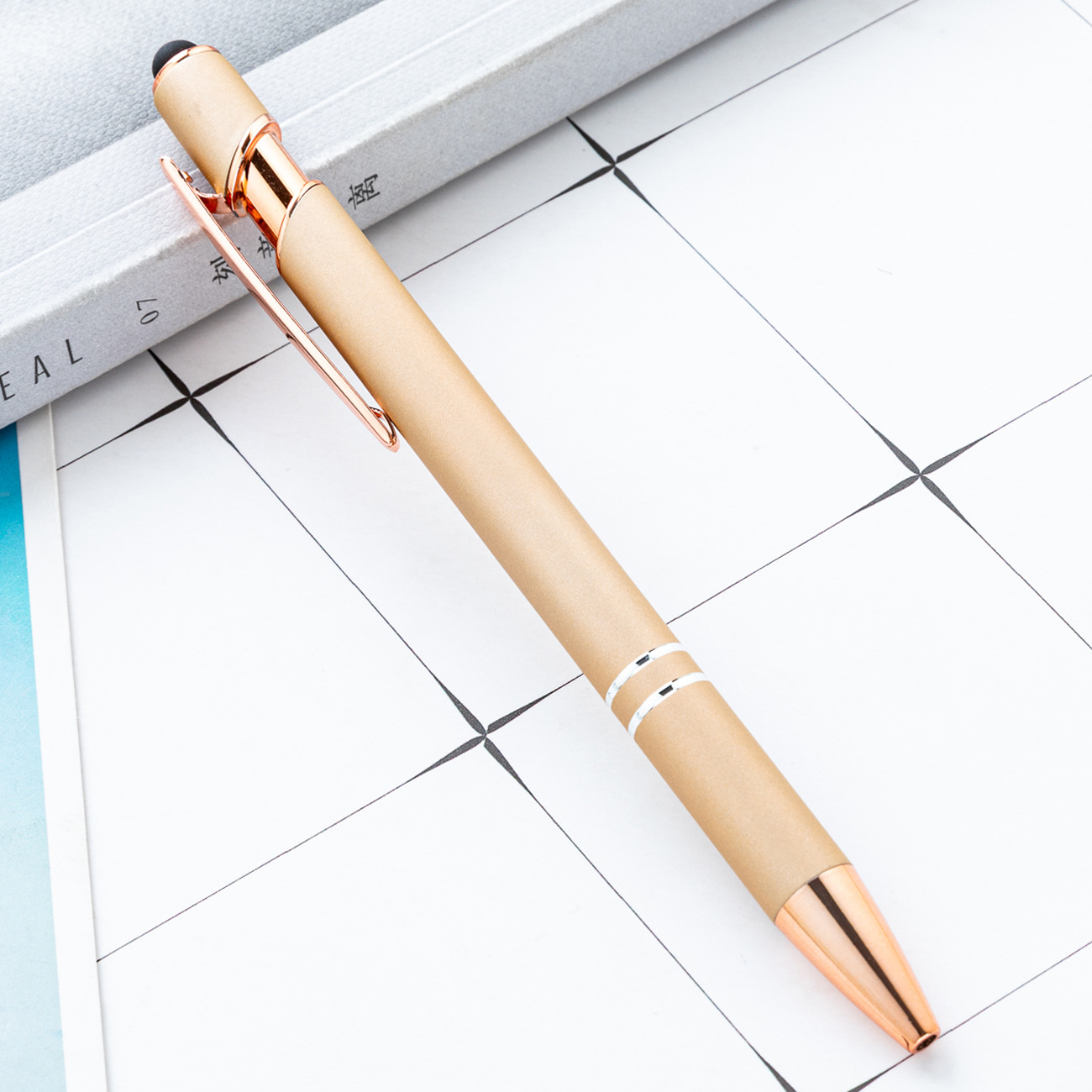 Rose Gold Meji bolígrafo de bola bolígrafo de aluminio bolígrafo de pulverización de pegamento para imprimir logotipo bolígrafo de pantalla metálica