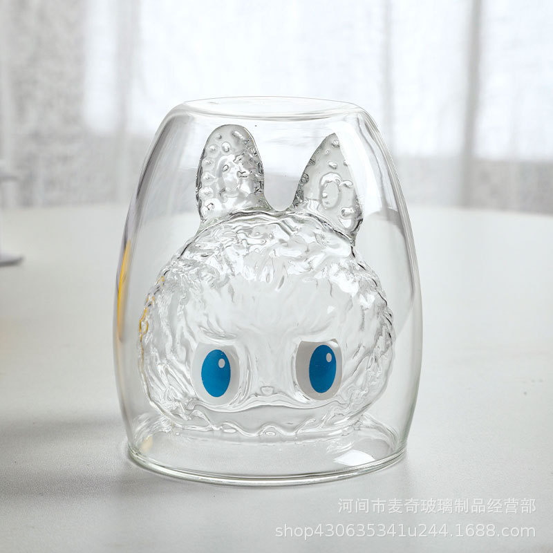 ラブブ二重ガラスカップ、トレンドのラブブキャラクター風ウォーターカップ、クリエイティブなコーヒーカップ、二重構造カップ|undefined
