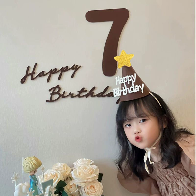Ins Mori фетр коричневый цифровой с днем рождения настенные наклейки украшения детская годичная сцена праздничные атрибуты