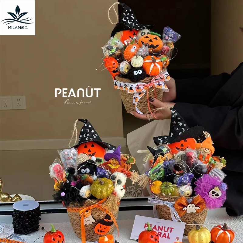 Accesorios ramo de Halloween calabaza bruja diadema acrílico bola abrazo cubo regalo hecho a mano DIY material