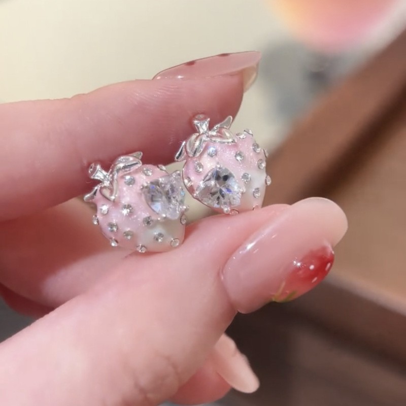 Aguja de plata Corea del Sur diamante Opal flor pendientes diseño fresco Rosa pendientes moda pendientes dulces al por mayor