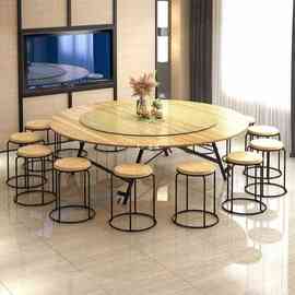 家用折叠桌简约可移动圆形餐桌酒店玻璃转盘大圆桌面10人吃饭桌子