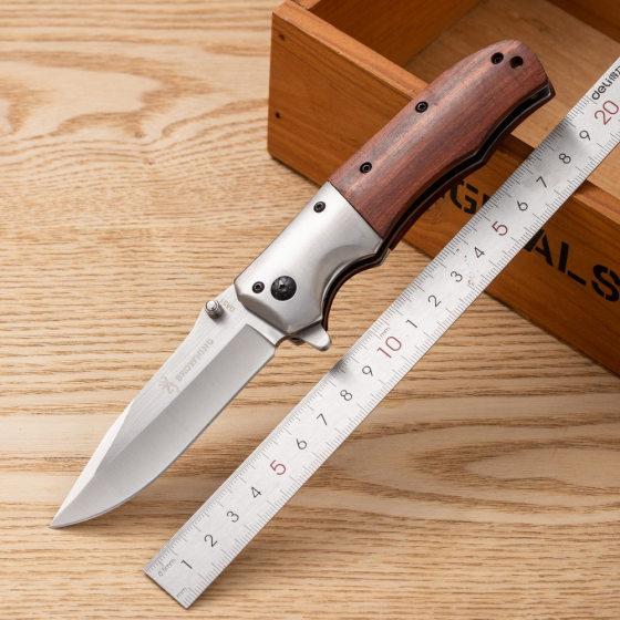 Outdoor portable DA51 portable folding knife camping mountaineering self-defense multi-purpose wooden handle tactical camping life-saving knife