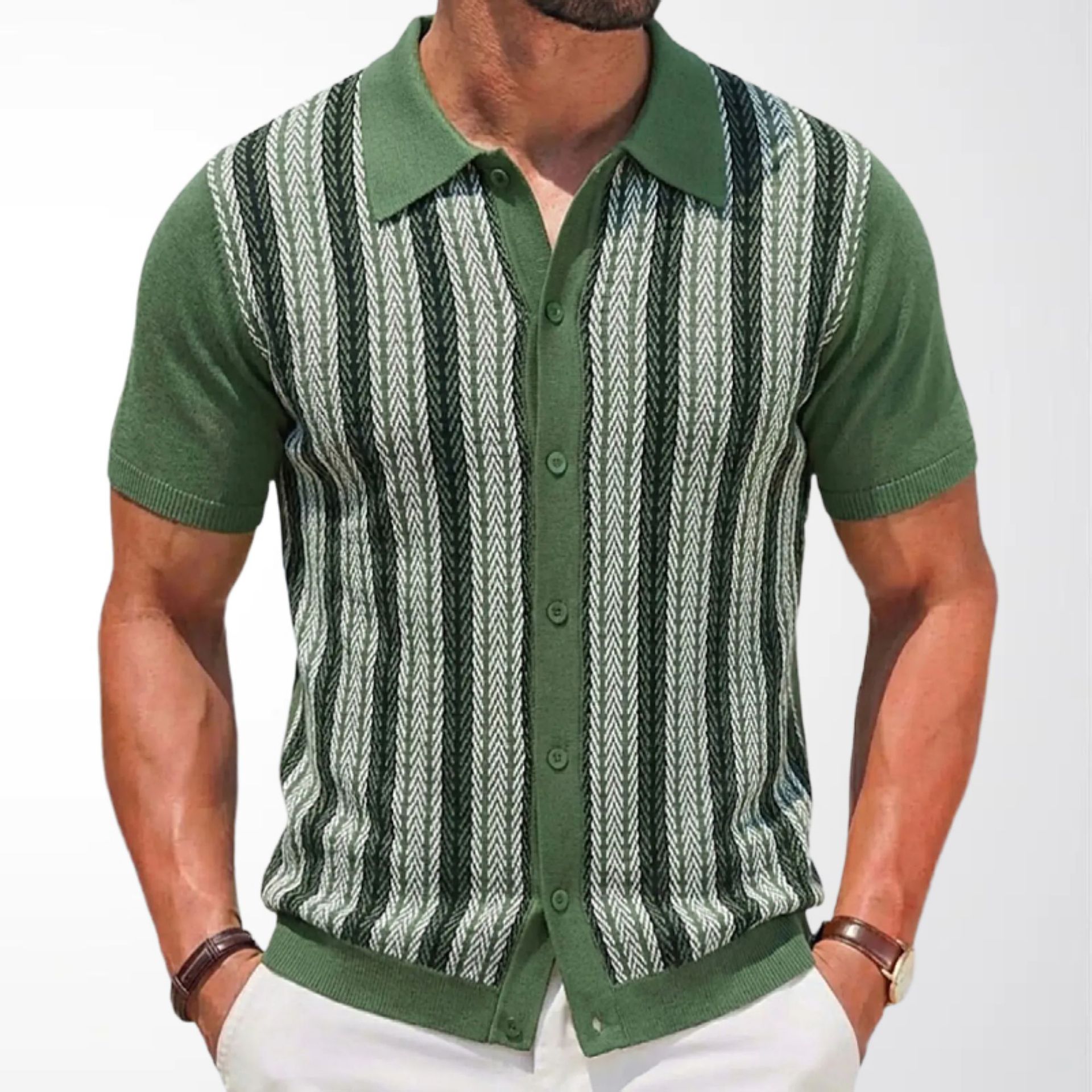 Men's Cross-Border Polo Shirt Summer New Style Striped Jacquard Short-Sleeved Knitted Cardigan Factory Ready Stock Wholesale Sy0180