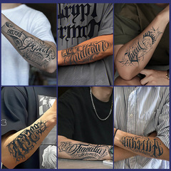 English calligraphy herbal tattoo sticker men waterproof durable arm sleeve simulation tattoo juice semi-permanent European and American