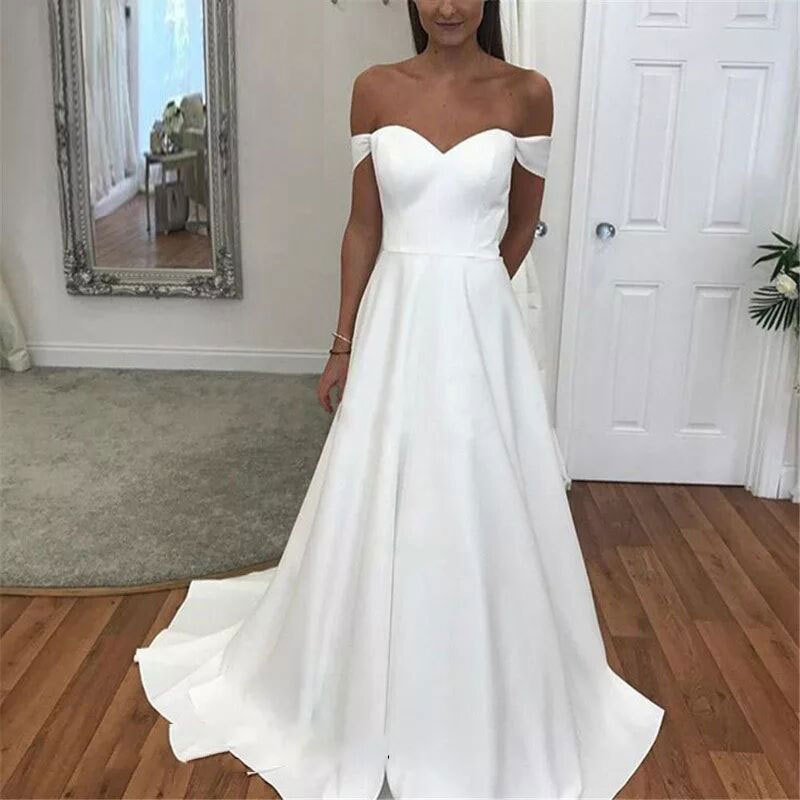 Comercio exterior europeo y americano Amazon AliExpress deseo nuevo elegante simple cuello en V hombro vestido de novia personalización soporte image 1