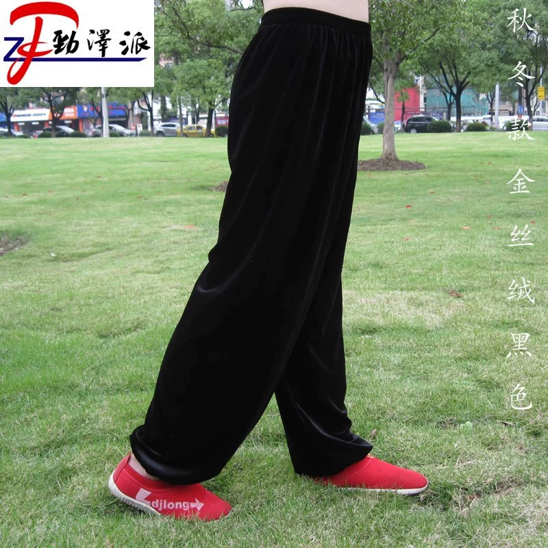 Осенне-зимние утолщенные теплые южнокорейские бархатные брюки тай-чи Детские брюки-фонарики Золотой бархат Обучающие брюки для оперы Брюки для боевых искусств