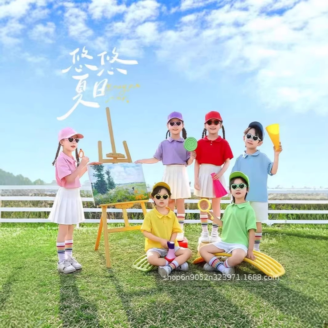 六一儿童啦啦队演出服幼儿园毕业季班服糖果色POLO衫男女童大合唱