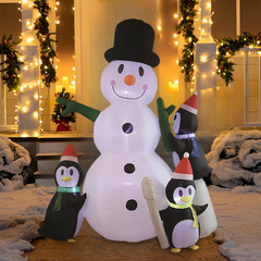 クロスボーダー8FTクリスマスインフレータブル3匹のペンギンヒープクリスマス雪だるま発光エアモデル庭パーティー装飾置物