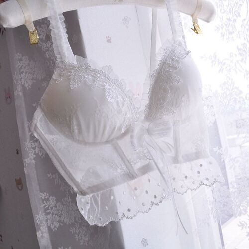 Long-term Japanese white and black embroidered waistband student girl cute flying edge push-up sexy underwear bra set