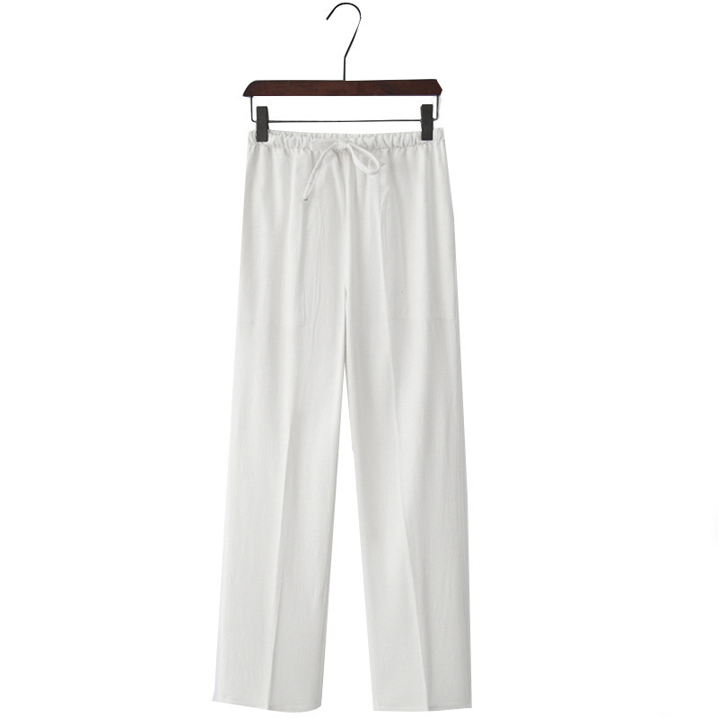 Pantalones casuales de lino de estilo chino para hombres Pantalones sueltos de gran tamaño Pantalones de lino de algodón Pantalones rectos Pantalones de Tai Chi Kung Fu Hombres
