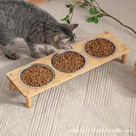 防打翻楠竹猫碗猫食盆不锈钢碗猫咪水碗猫粮碗保护颈椎厂家批发