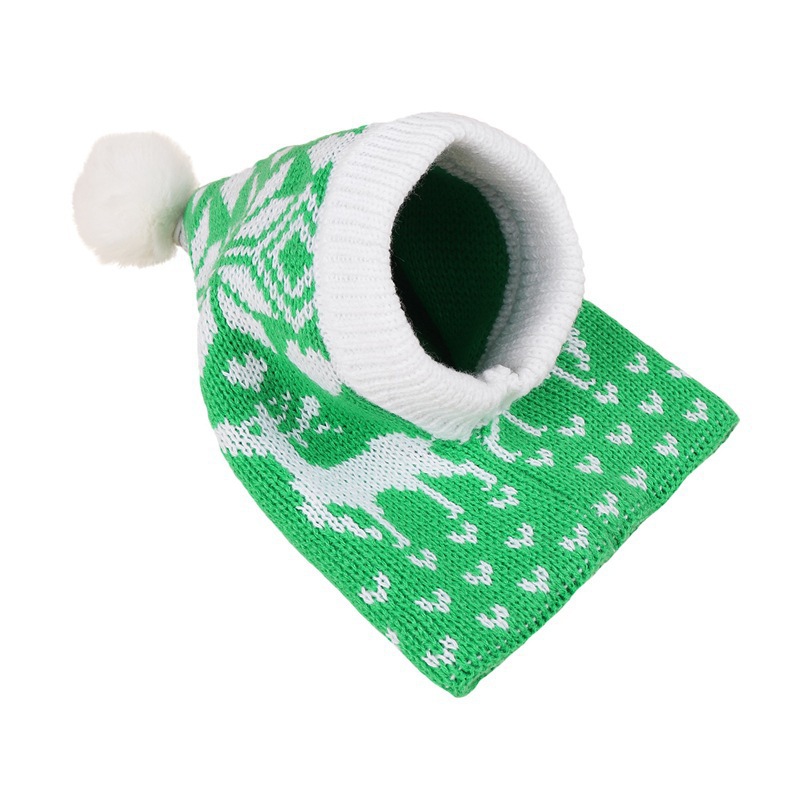 Cappello con palla di pelliccia di cane e gatto lavorato a maglia con stampa di alce e fiocco di neve di Natale nuova atmosfera