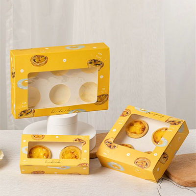 包装盒蛋挞打包盒2/4/6粒免折叠开窗式包装盒子烘焙西点一次性盒|ru