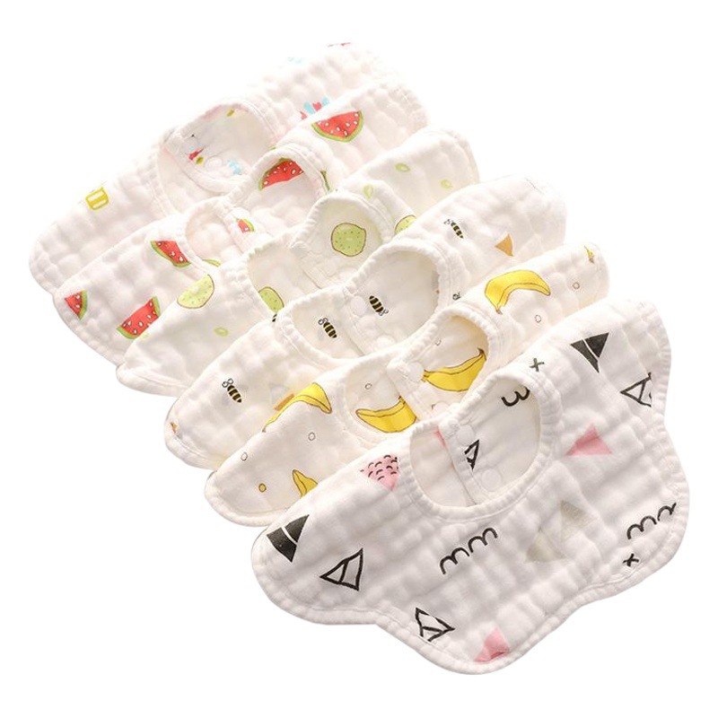 6-Layer Pure Cotton Gauze Saliva Towel for Infants and Toddlers, Anti-Spit-Up Towel, 360-Degree Petal Rotating Bib, Baby Cartoon Bib