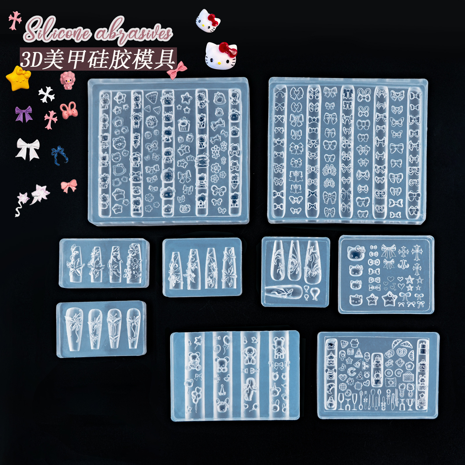 Nail Art 3D Molde de silicona suave Herramientas de tallado Bowknot Nail Art Relieve Joyería de epoxi Nail Art Molde de silicona