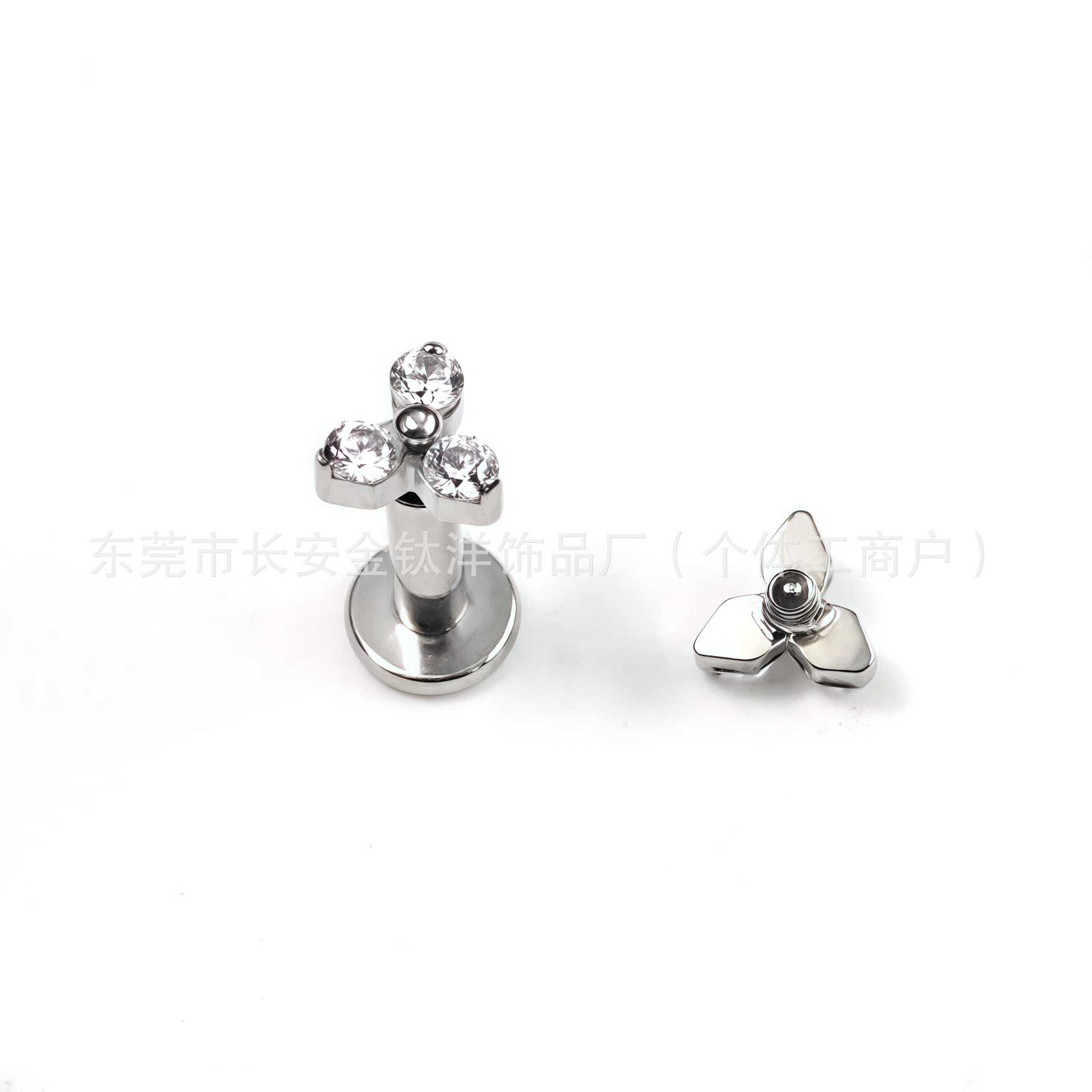 F136 Titanium Triangle Flower CZ Nose Lip Ear Stud Body Piercing Jewelry detail image 8