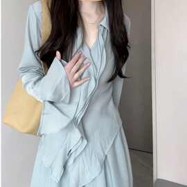 2024新款温柔套装女气质显瘦衬衫不规则垂感半身裙两件套秋