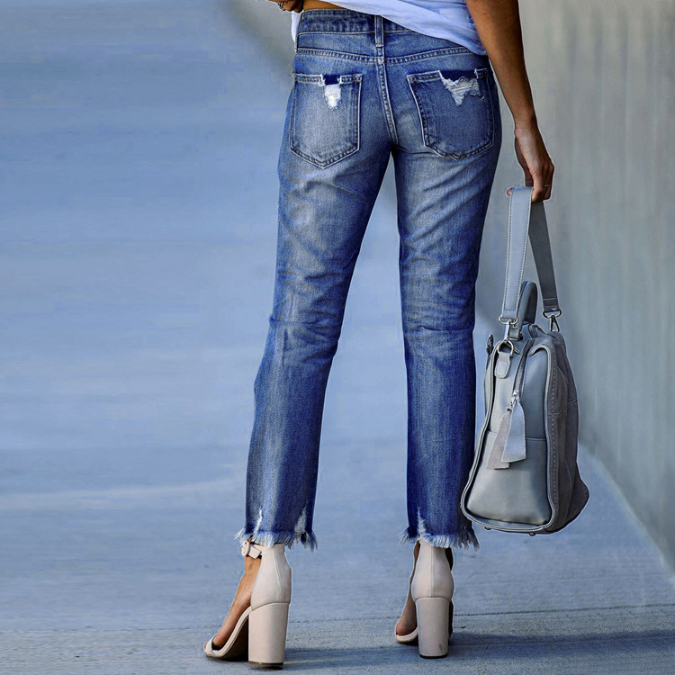 ripped tassel high elastic slim-fit jeans NSWL123955