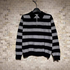 南油工厂高版本25年秋冬高版本羊绒p长袖上衣条纹慵懒风通勤撞色