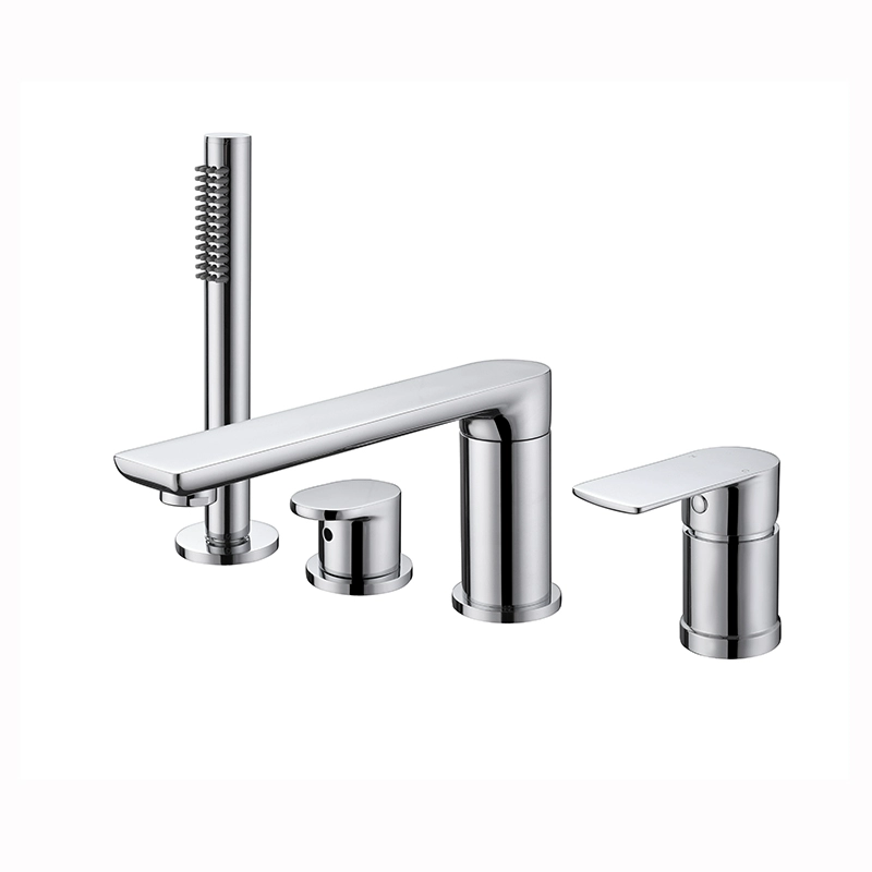 8V Kestu full copper gun gray bath tank edge embedded hot and cold split shower