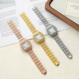 跨境热卖时尚方形创意镶钻满钻罗马纹刻度女士手表女表石英表