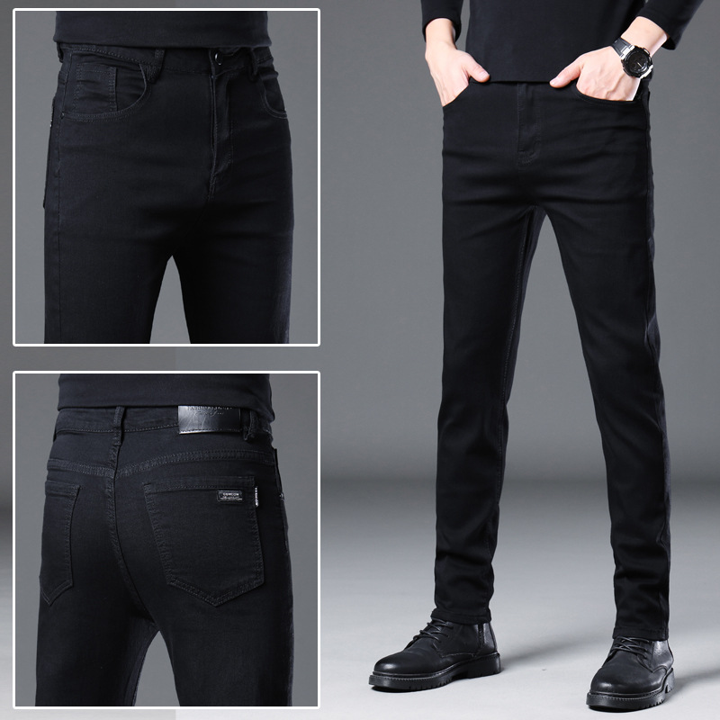 2023 Otoño e Invierno Nuevos pantalones vaqueros grises ahumados de algodón para hombres Pantalones rectos delgados de los hombres pantalones casuales de los hombres a juego