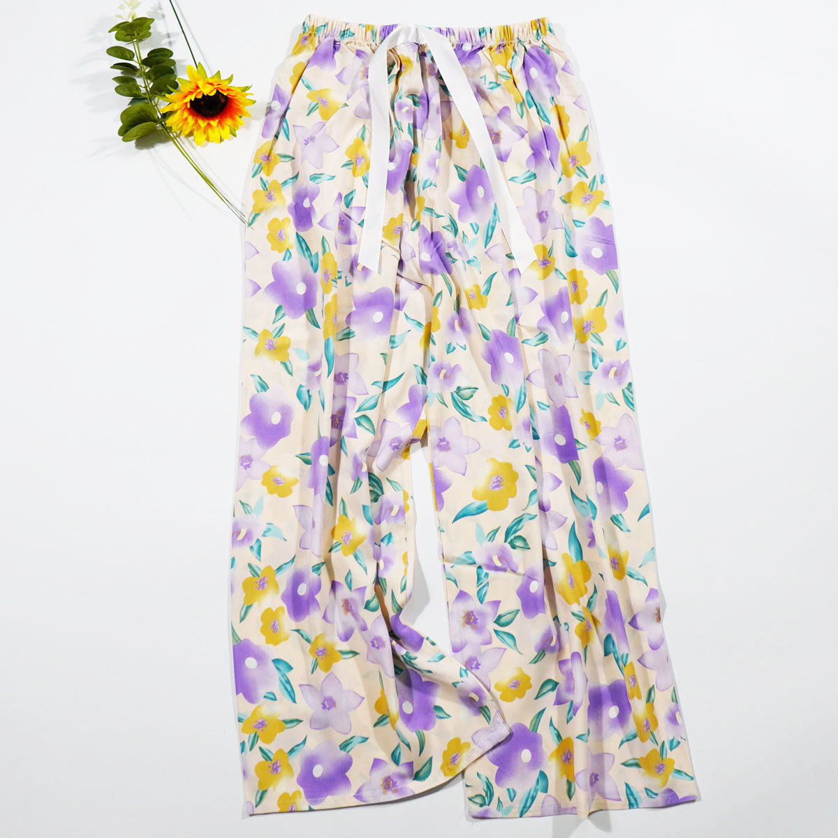 Pantalones de pijama de verano Source 45 de algodón y seda, pantalones anchos de nueve puntos para mujer, finos, talla grande, pantalones holgados para aire acondicionado, pantalones de playa