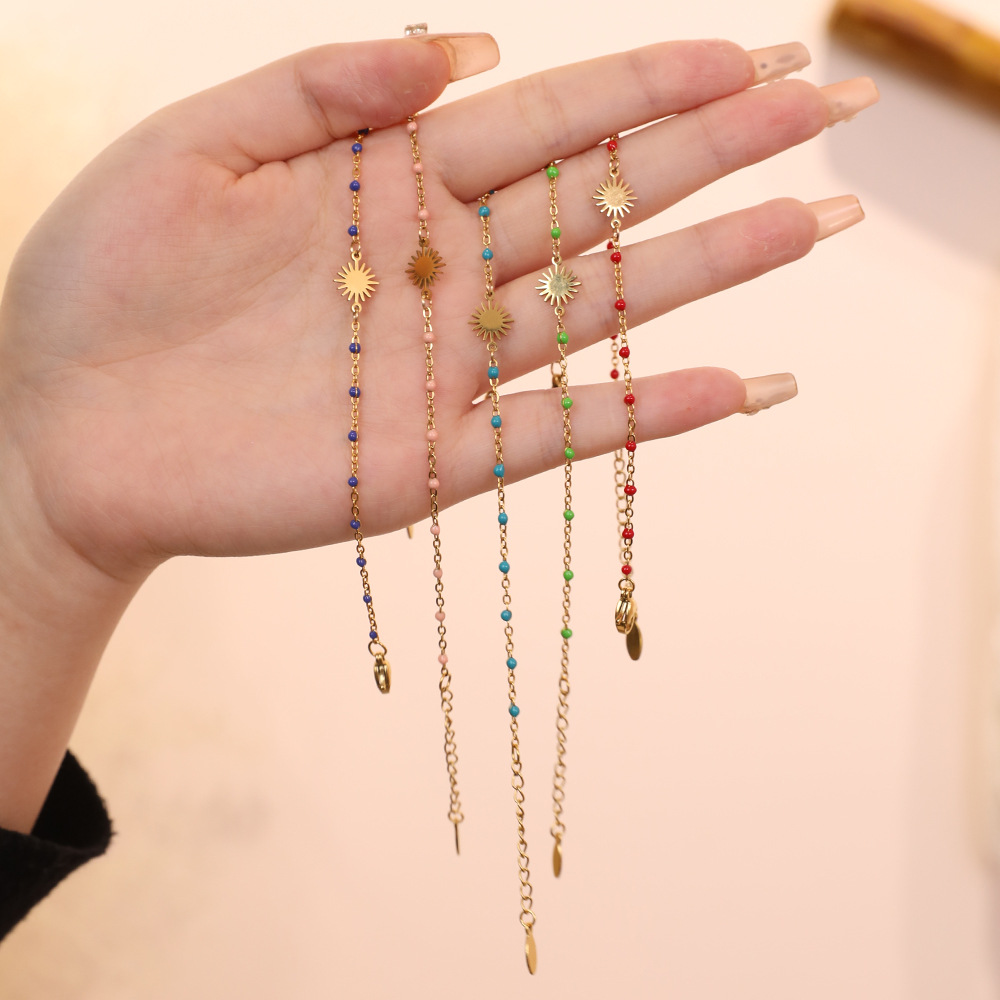 5g Weight Bracelets Classification 1 Piece Quantity Holiday, Daily Occasion Stainless Steel Material Sun Pattern Women's Gender Enamel, Plating Design Simple Style Style Simple Style Sun Stainless Steel Enamel Plating Bracelets 1 Piece 10