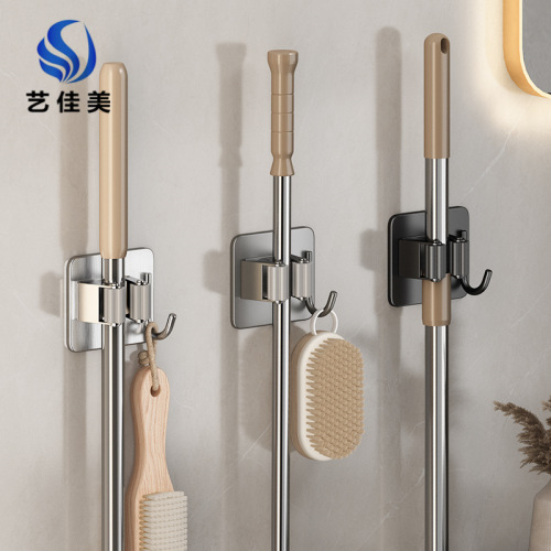 No punching mop hook bathroom balcony broom mop holder wall hanging 304 stainless steel mop clip