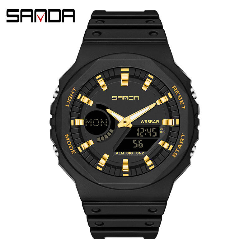SANDA 6016 deportes reloj electrónico sincronización octogonal placa luminosa alarma cinta juvenil reloj