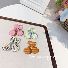 オリジナルデザインLikioレトロな恋人さくらんぼ蝶結びヘアピン側側前髪クリップ髪飾り酢酸
