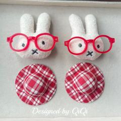 赤い格子眼鏡ミッフィーセット綿帽子アクセサリーDIYアクセサリーヘアピンケース帽子服