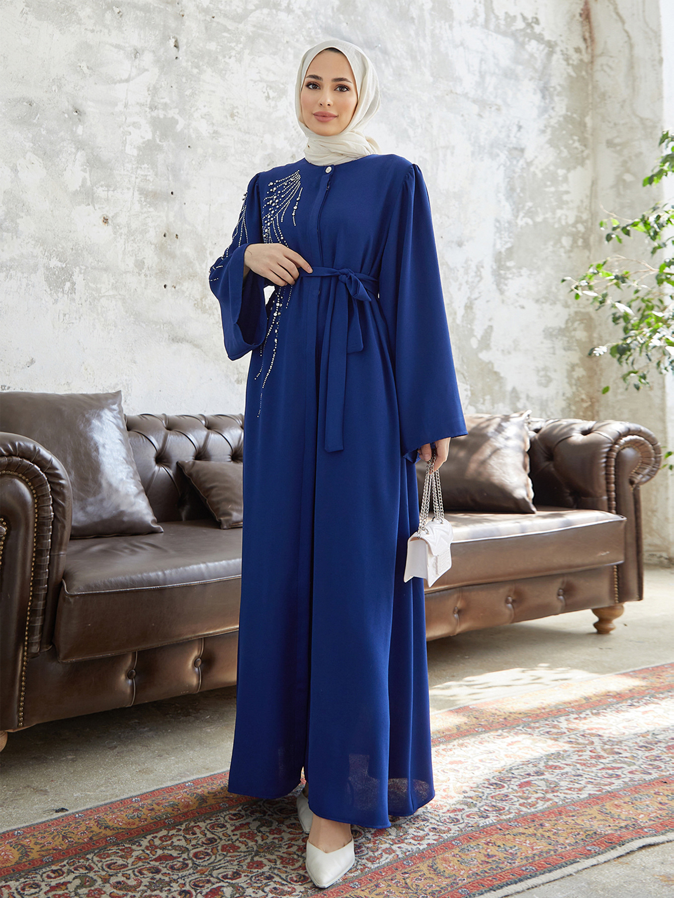 Quality Production Muslim Middle Eastern Women's Clothing Turkish Dubai Heavy Beaded And Rhinestone Long Robe_ecoleips.com