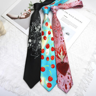 Tie Shirt for Men and Women, Artistic Pink Niche College Casual Accessory with a Sense of Design, Y2K Personality Flame Heart