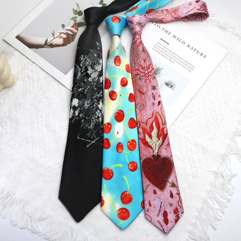 Tie Shirt for Men and Women, Artistic Pink Niche College Casual Accessory with a Sense of Design, Y2K Personality Flame Heart